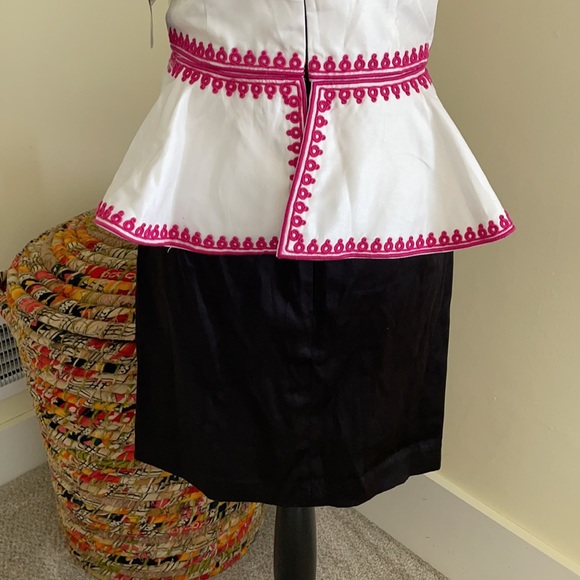 Host Pick! NWT Pearl by Georgina Chapman of Marchesa White & Black Peplum Dress - Picture 6 of 9